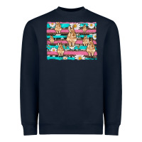 Navy easter bunny with daisy and turquoise cowhide leopard  background Heavyweight Sweatshirt - Artiststas