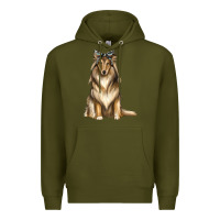 Army Green collie with bandanna Premium Hoodie - texasbilliewilder