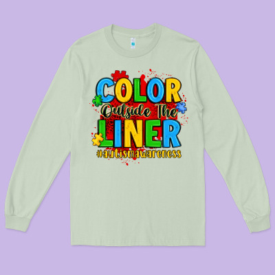 Color Outside The Liner Autism Awareness Long Sleeve Tee Designed By Jahusdesignshop