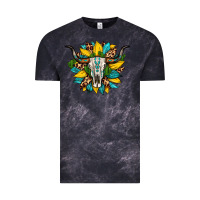 Cloud Black bull skull gemstone cactus leopard sunflower Vintage Tee - Artiststas