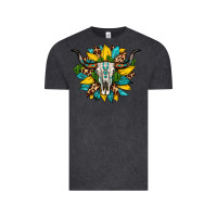 Vintage Black bull skull gemstone cactus leopard sunflower Vintage Tee - Artiststas