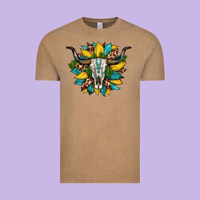 Bull Skull Gemstone Cactus Leopard Sunflower Vintage Tee Designed By Artiststas