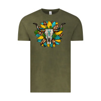 Vintage Olive bull skull gemstone cactus leopard sunflower Vintage Tee - Artiststas