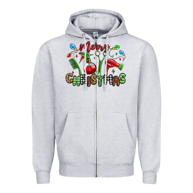Merry Christmas Hair Dresser Zipper Hoodie by MaliasSmallBusiness | Teevron