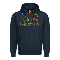 Navy merry christmas hair dresser Zipper Hoodie - MaliasSmallBusiness