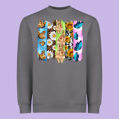 Easter Bunny Butterfly Daisy And Sunflower With Cowhide And  Leopard B Heavyweight Sweatshirt Designed By Artiststas