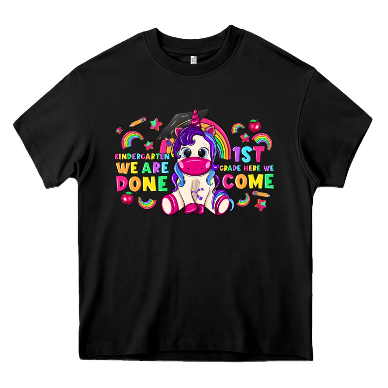 Kindergarten We Are Done 1st Here We Come With Unicorn Heavy Core Tee by texasbilliewilder | Teevron
