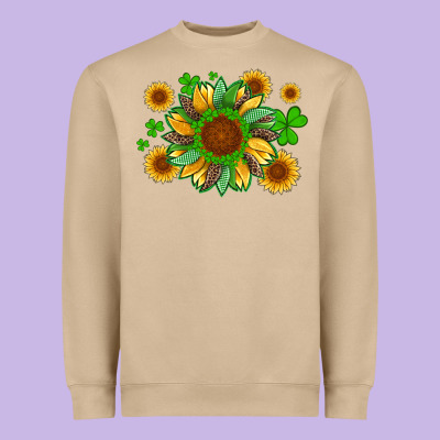 St Patricks Sunflowers With Shamrock And Glitters With Leopard Heavyweight Sweatshirt Designed By Artiststas