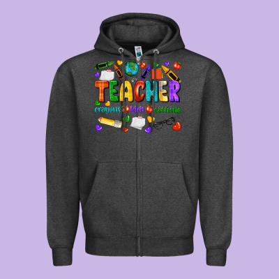 Teacher Crayons Kids Caffeine Zipper Hoodie Designed By Nancycooperartshop