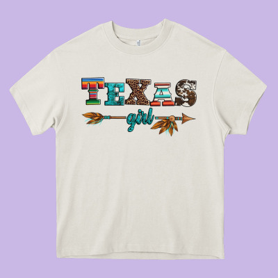 Texas Girl Serape Turquoise Leopard Cowhide Arrow Heavy Core Tee Designed By Artiststas