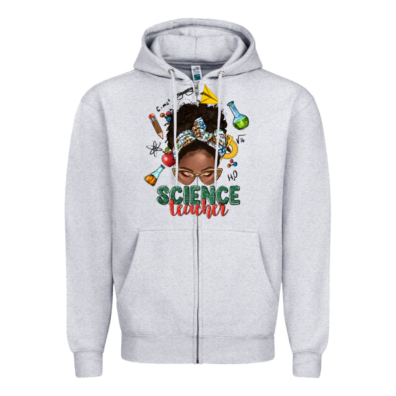 Science Teacher Afro Messy Bun Zipper Hoodie by NancyCooperArtShop | Teevron