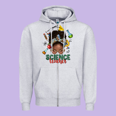 Science Teacher Afro Messy Bun Zipper Hoodie Designed By Nancycooperartshop