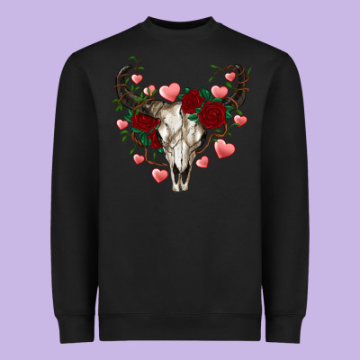 Valentine's Bull Skull Heavyweight Sweatshirt Designed By Adodesignshop