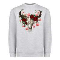 Heather Grey valentine's bull skull Heavyweight Sweatshirt - AdoDesignShop