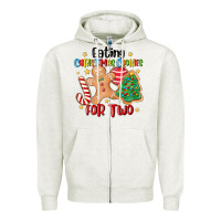 Oatmeal Heather eating christmas cookies for two Zipper Hoodie - MaliasSmallBusiness
