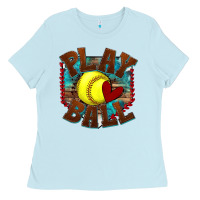 Baby Blue play ball softball Ladies Tee - texasbilliewilder