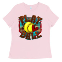 Bubblegum Pink play ball softball Ladies Tee - texasbilliewilder