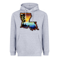 Heather Grey louisiana  sunset map Heavyweight Hoodie - BarkalooDesign