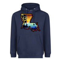 Navy louisiana  sunset map Heavyweight Hoodie - BarkalooDesign