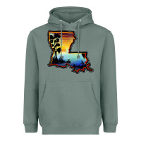 Sage louisiana  sunset map Heavyweight Hoodie - BarkalooDesign