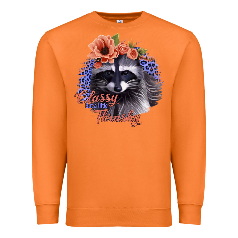 Classy But A Little Thrashy Raccoon With Flowers Premium Sweatshirt by Bettercallsaul | Teevron