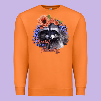 Classy But A Little Thrashy Raccoon With Flowers Premium Sweatshirt Designed By Bettercallsaul