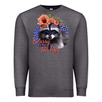 Charcoal Heather Classy But a Little Thrashy Raccoon with Flowers Premium Sweatshirt - Bettercallsaul