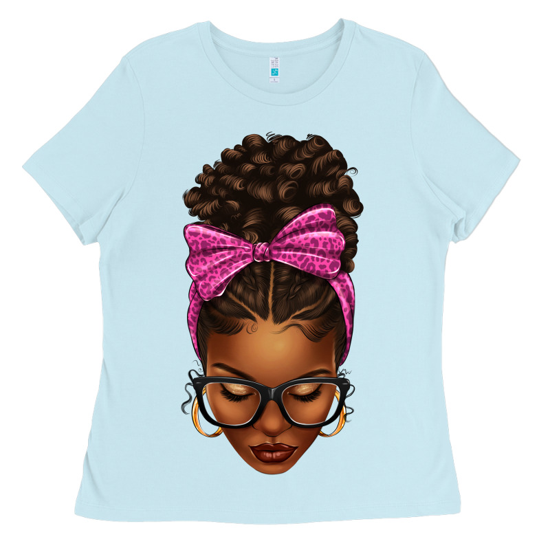 Afro Messy Bun Pink Leopard Bow Ladies Tee by texasbilliewilder | Teevron
