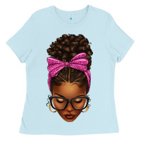 Baby Blue afro messy bun pink leopard bow Ladies Tee - texasbilliewilder