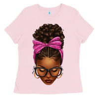 Bubblegum Pink afro messy bun pink leopard bow Ladies Tee - texasbilliewilder
