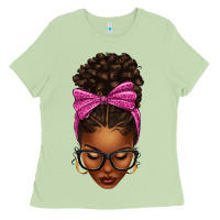 Matcha afro messy bun pink leopard bow Ladies Tee - texasbilliewilder