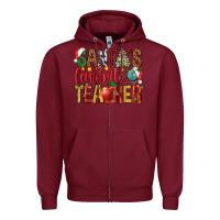 Burgundy santas favorite teacher Zipper Hoodie - NancyCooperArtShop
