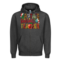 Charcoal Heather santas favorite teacher Zipper Hoodie - NancyCooperArtShop