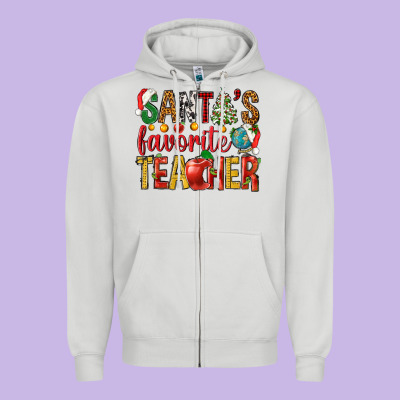 Santas Favorite Teacher Zipper Hoodie Designed By Nancycooperartshop