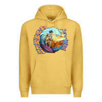 Antique Gold summer time skeleton surfing Premium Hoodie - NancyCooperArtShop