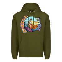 Army Green summer time skeleton surfing Premium Hoodie - NancyCooperArtShop