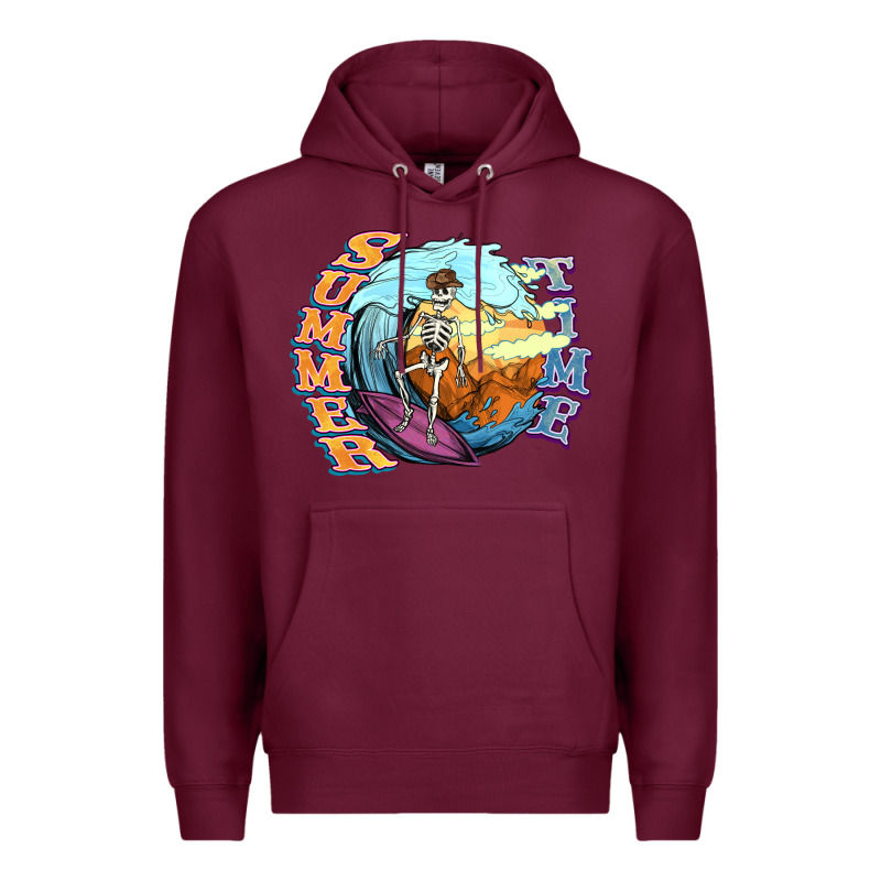 Summer Time Skeleton Surfing Premium Hoodie by NancyCooperArtShop | Teevron