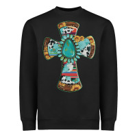 Cross With Leopard Sunflower Gemstone Serape Cowhide Heavyweight Sweatshirt | Teevron