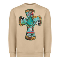 Mushroom cross with leopard sunflower gemstone serape cowhide Heavyweight Sweatshirt - Artiststas