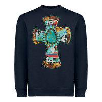 Navy cross with leopard sunflower gemstone serape cowhide Heavyweight Sweatshirt - Artiststas