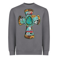 Storm cross with leopard sunflower gemstone serape cowhide Heavyweight Sweatshirt - Artiststas