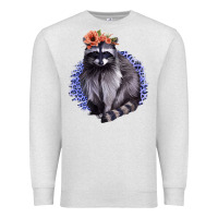 Oatmeal Heather Raccoon with Flowers Premium Sweatshirt - Bettercallsaul