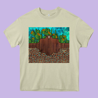 Custom Cactus And Sunflowers Leopard Turquoise Heavy Core Tee Designed By Artiststas