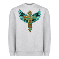 Heather Grey wing cross Heavyweight Sweatshirt - Artiststas