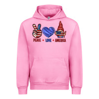 Fuchsia Pink Peace love America with gnome 4th of july Urban Hoodie - HowdyJamesFarm