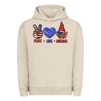 Pigment French Oak Peace love America with gnome 4th of july Urban Hoodie - HowdyJamesFarm