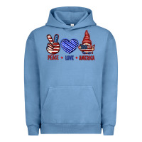 Pigment Pebble Blue Peace love America with gnome 4th of july Urban Hoodie - HowdyJamesFarm