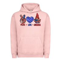 Pigment Salmon Peace love America with gnome 4th of july Urban Hoodie - HowdyJamesFarm