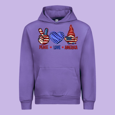 Peace Love America With Gnome 4th Of July Urban Hoodie Designed By Howdyjamesfarm