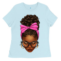 Baby Blue afro messy bun pink bow Ladies Tee - texasbilliewilder